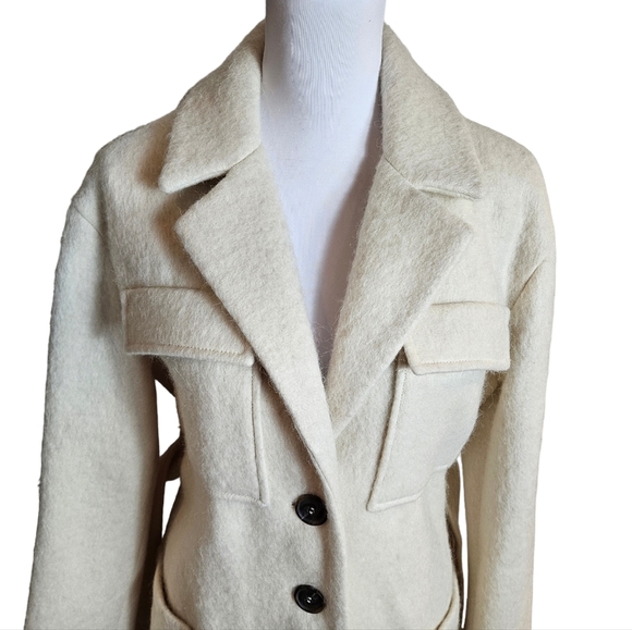 ba&sh Ecru Ivory The Wayne Trench Coat Sz 3 US 10 Large Wool Alpaca Blend Belted - Picture 5 of 16